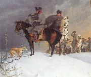 Franz Kruger Prussian Cavalry Outpost in the Snow painting